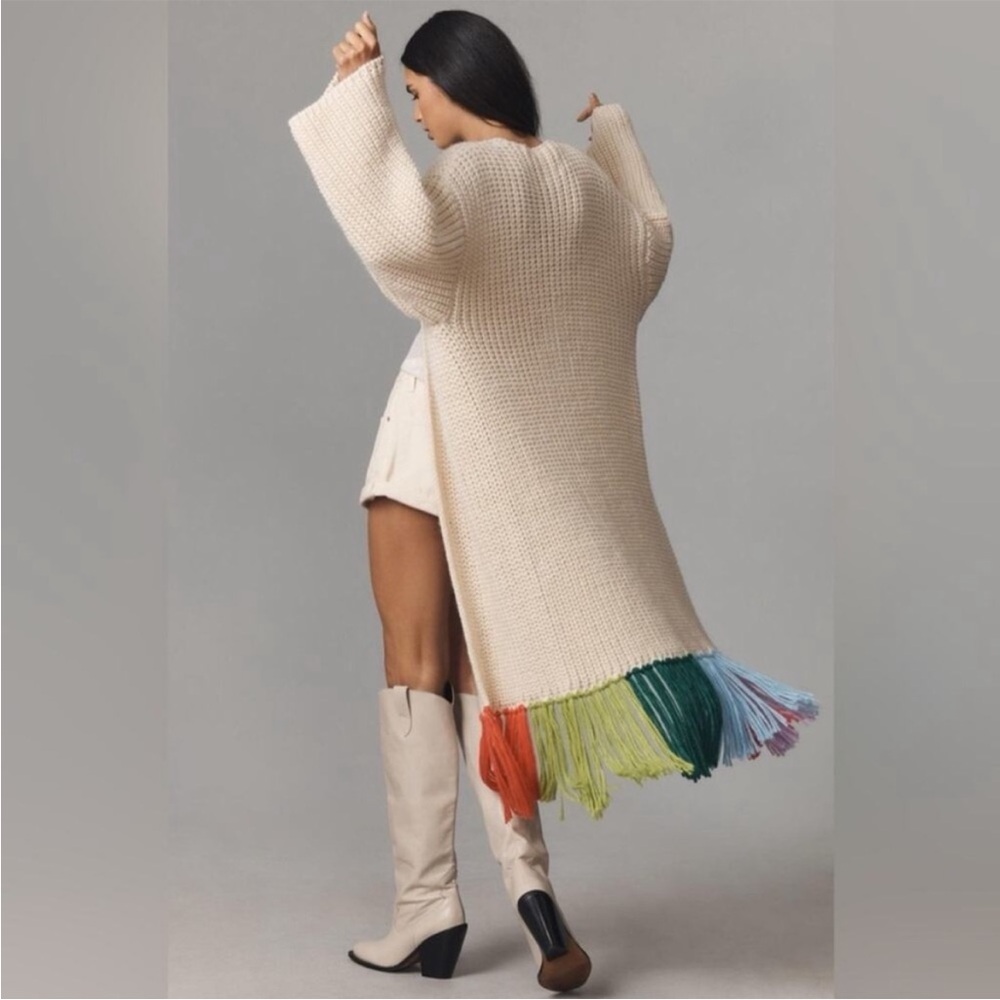 Anthropologie Cream Cardigan Sweater with Chunky Knit